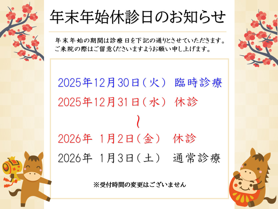 【年末年始休診日のお知らせ】 イメージ画像